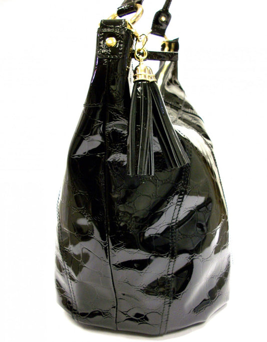 Black Croc Sofia Hobo Bag