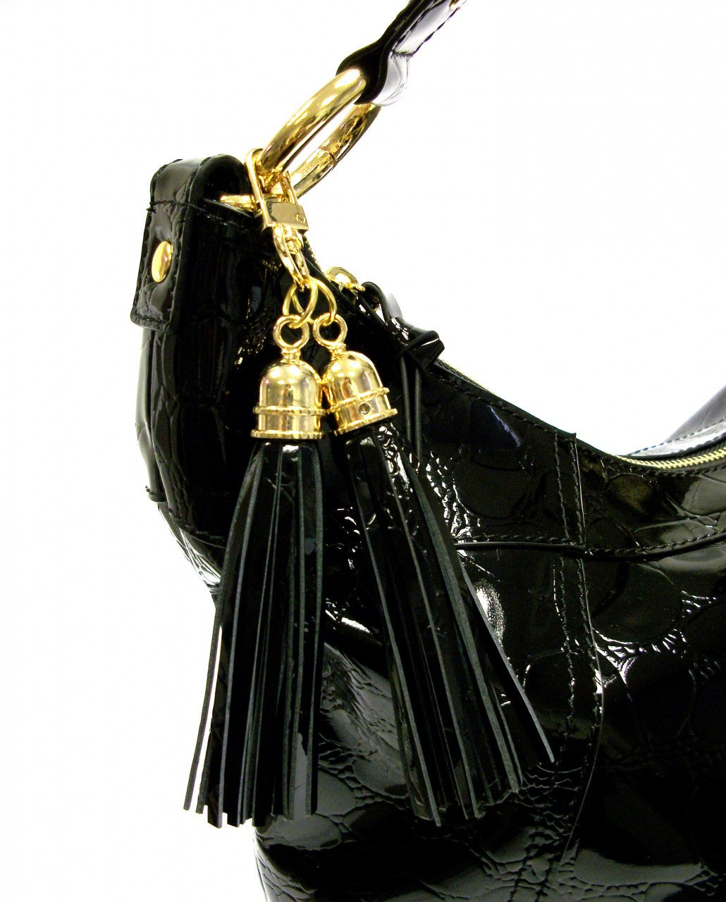 Black Croc Sofia Hobo Bag